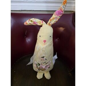 Yellow Embroidered Flower Bunny Rabbit Stuffed Plush Easter Spring Decor 12 inch